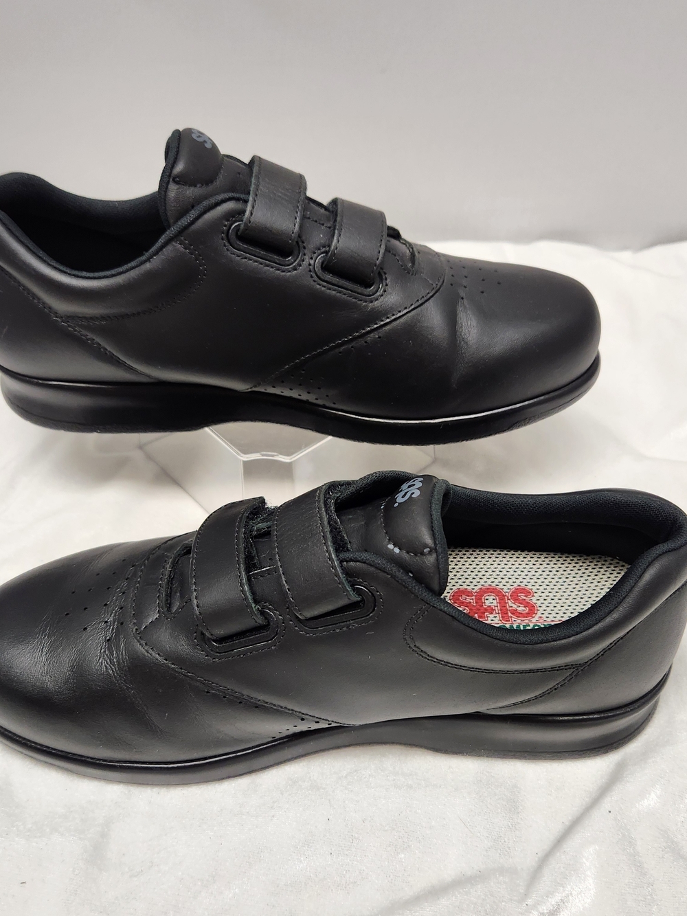 SAS Women's Black Leather Velcro Sneakers